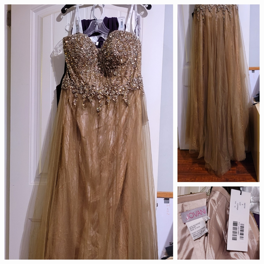 Strapless Jovani Copper Beaded Gown Size 16